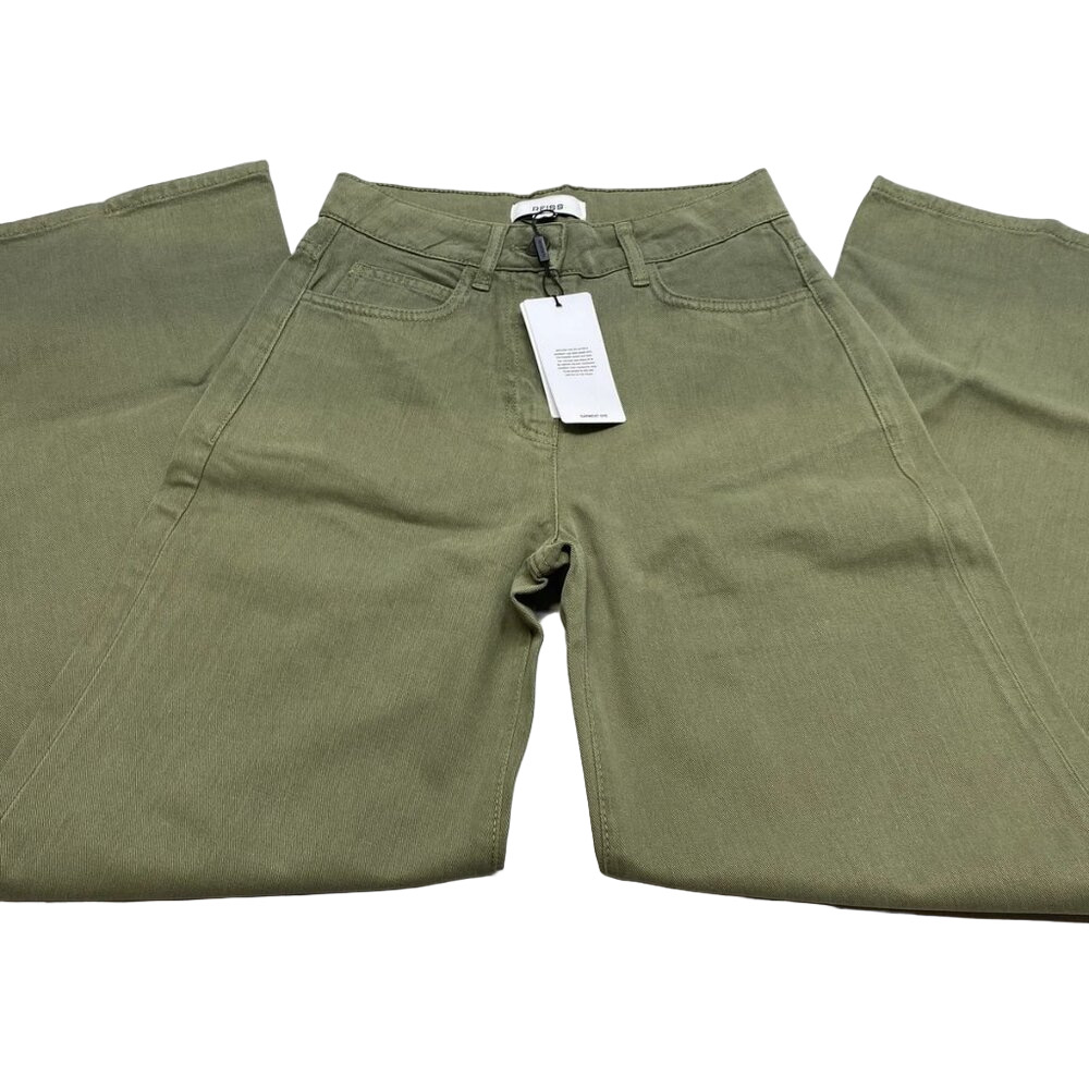NEW REISS Colorado Wide Leg Trouser Jeans Size 2R – Khaki Green Garment Dyed